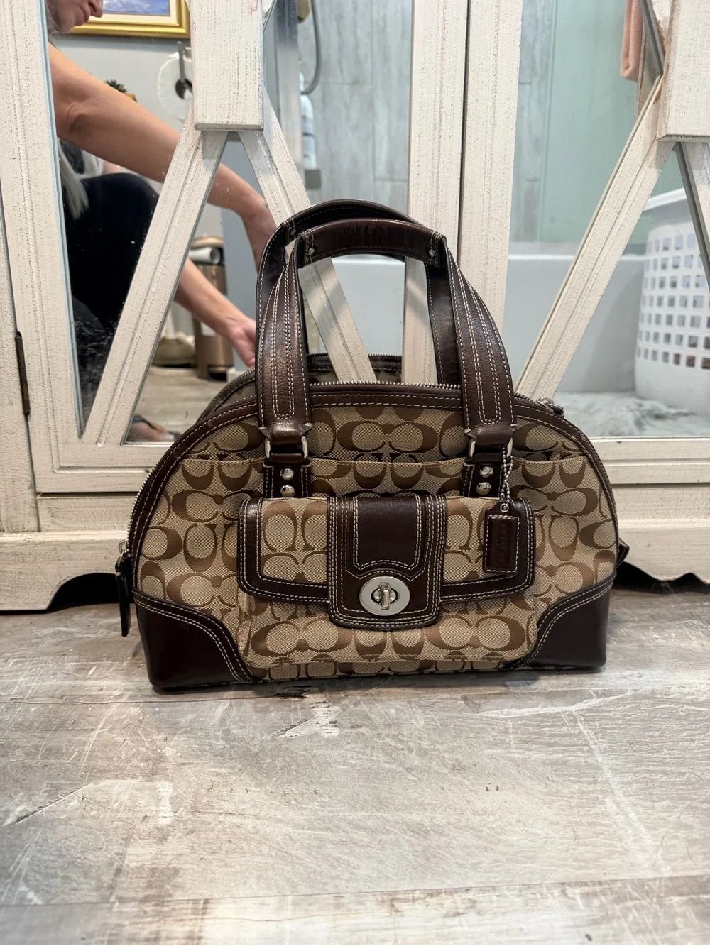Coach Signature Miranda jacquard turnlock legacy tote bag Brown Hampton vintage